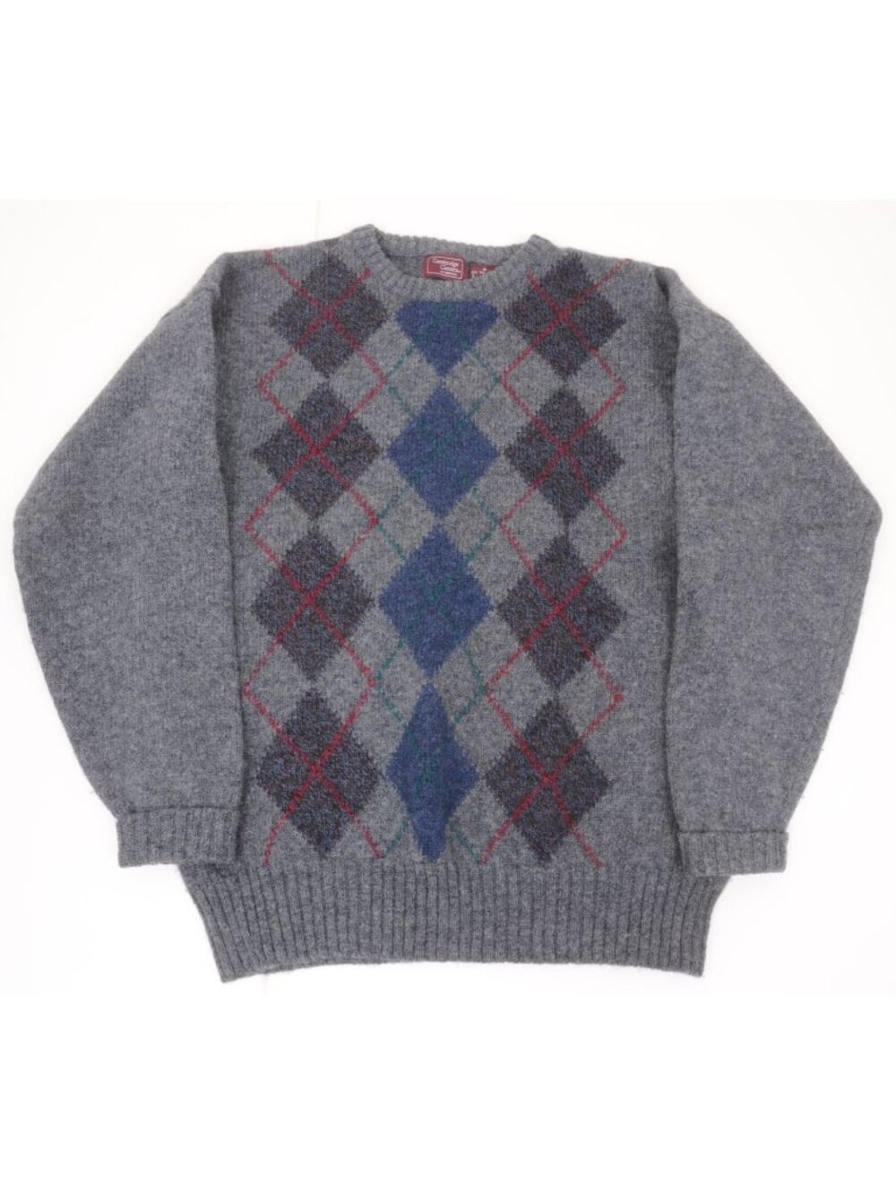 VTG 90’s Cambridge Classics Men XL 100% Shetland Wool Argyle Front Grey Sweater